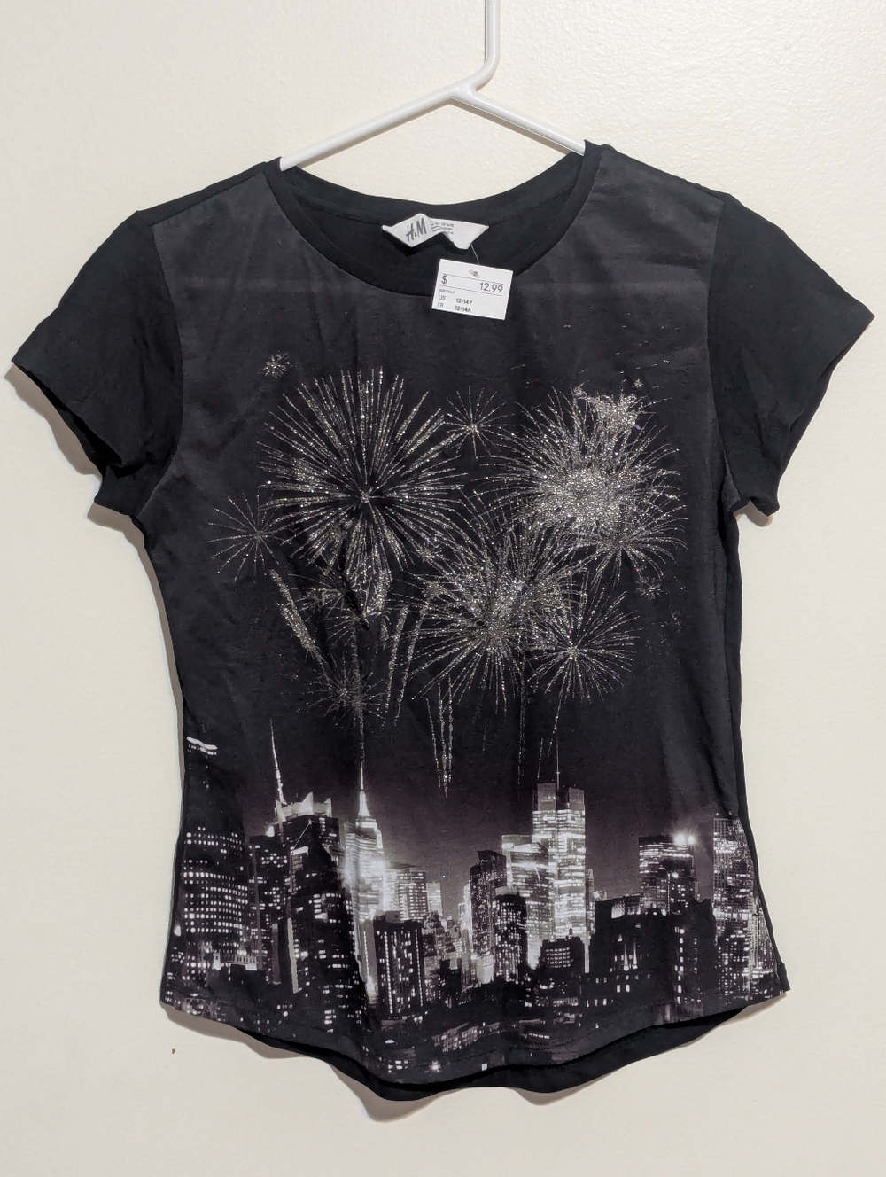 NWT H&M Sparkle Firework Tee - 12-14Y